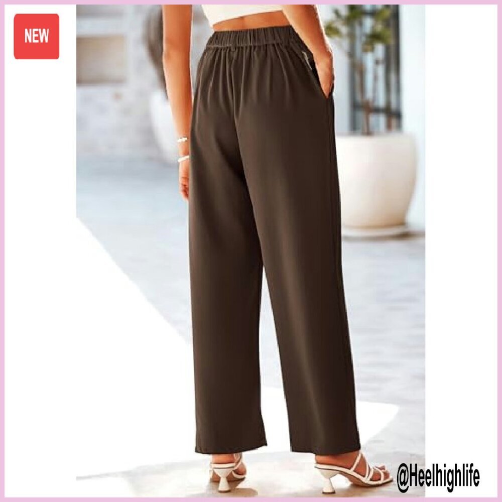 High Waisted Wide Leg Work Pants Women Business Casual Trousers - Picture 4 of 8